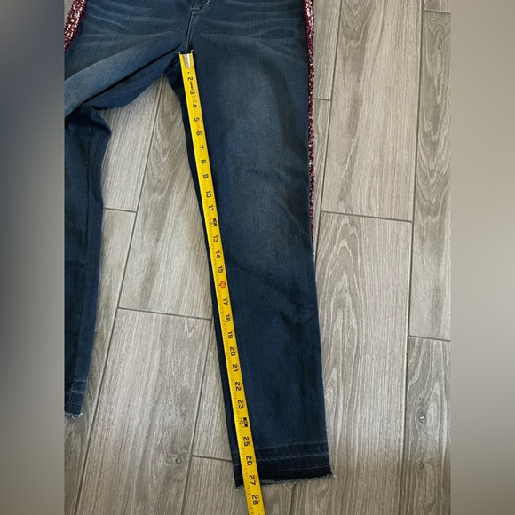 Laurie Felt ilky Sequin Stripe Ankle Skinny Jeans, Raw Hem—Size Med•••Burgundy - Picture 15 of 16